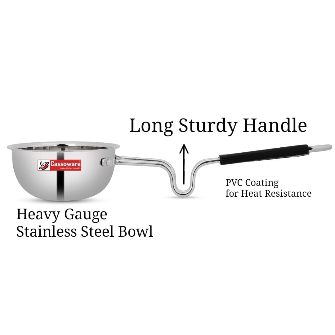 Cassoware Stainless Steel TADKA PAN with Long PVC Handle
