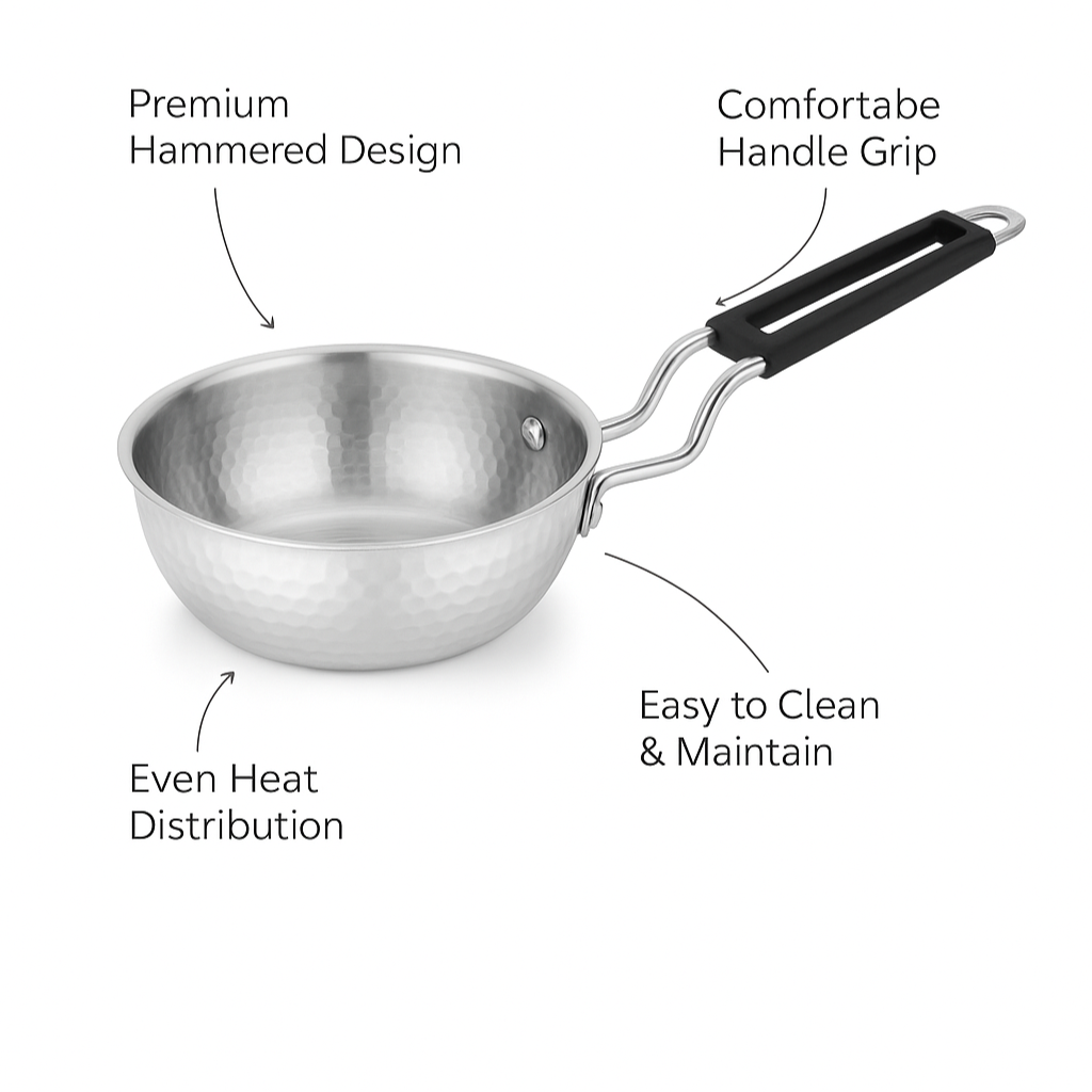 Hammered Tadka Pan – 2.5 mm Stainless Steel (430 Grade)