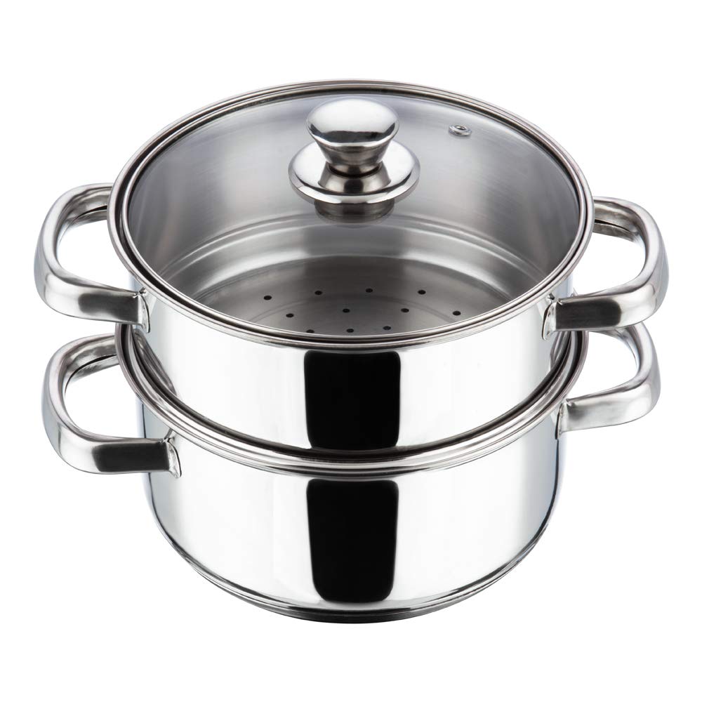 Cassoware Stainless Steel Steamer 2 Tier with Glass Lid 20 cm