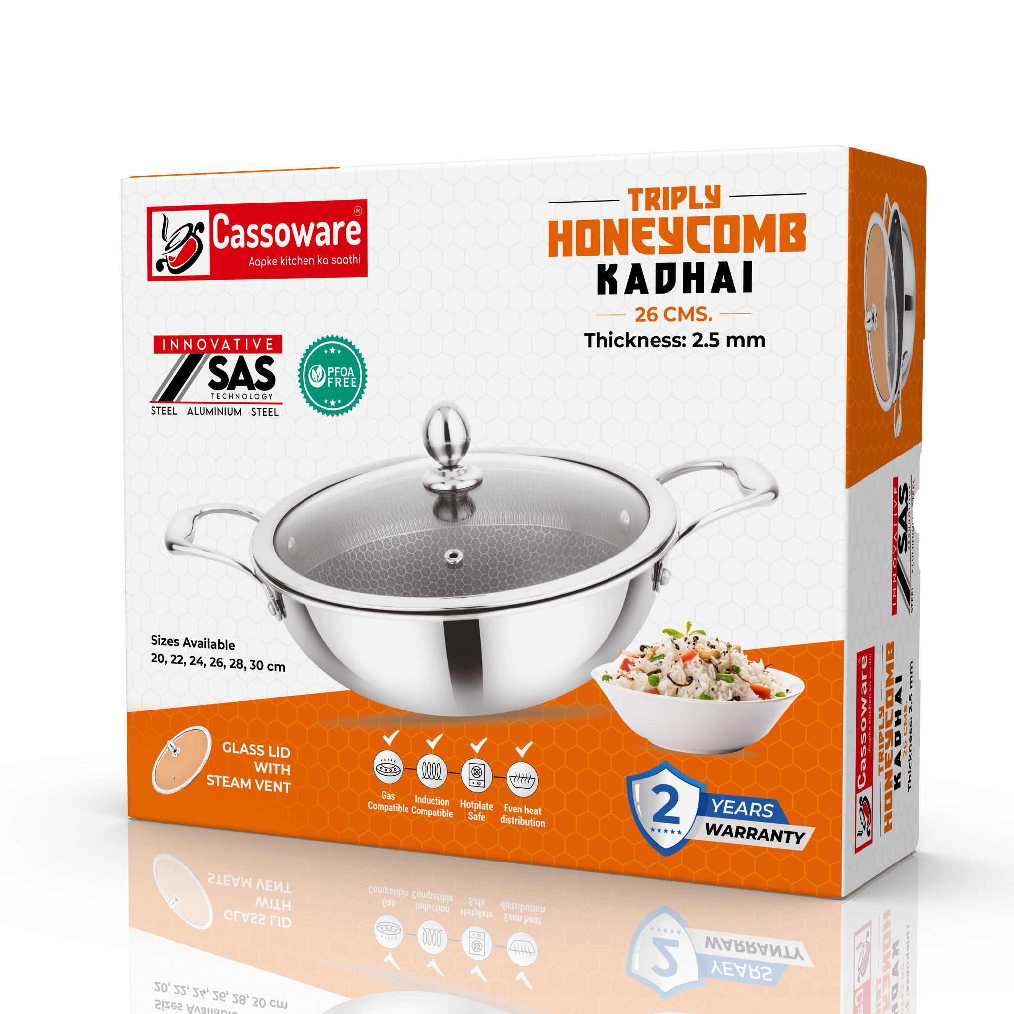 Honeycomb Triply Kadhai- Stainless Steel Cookware