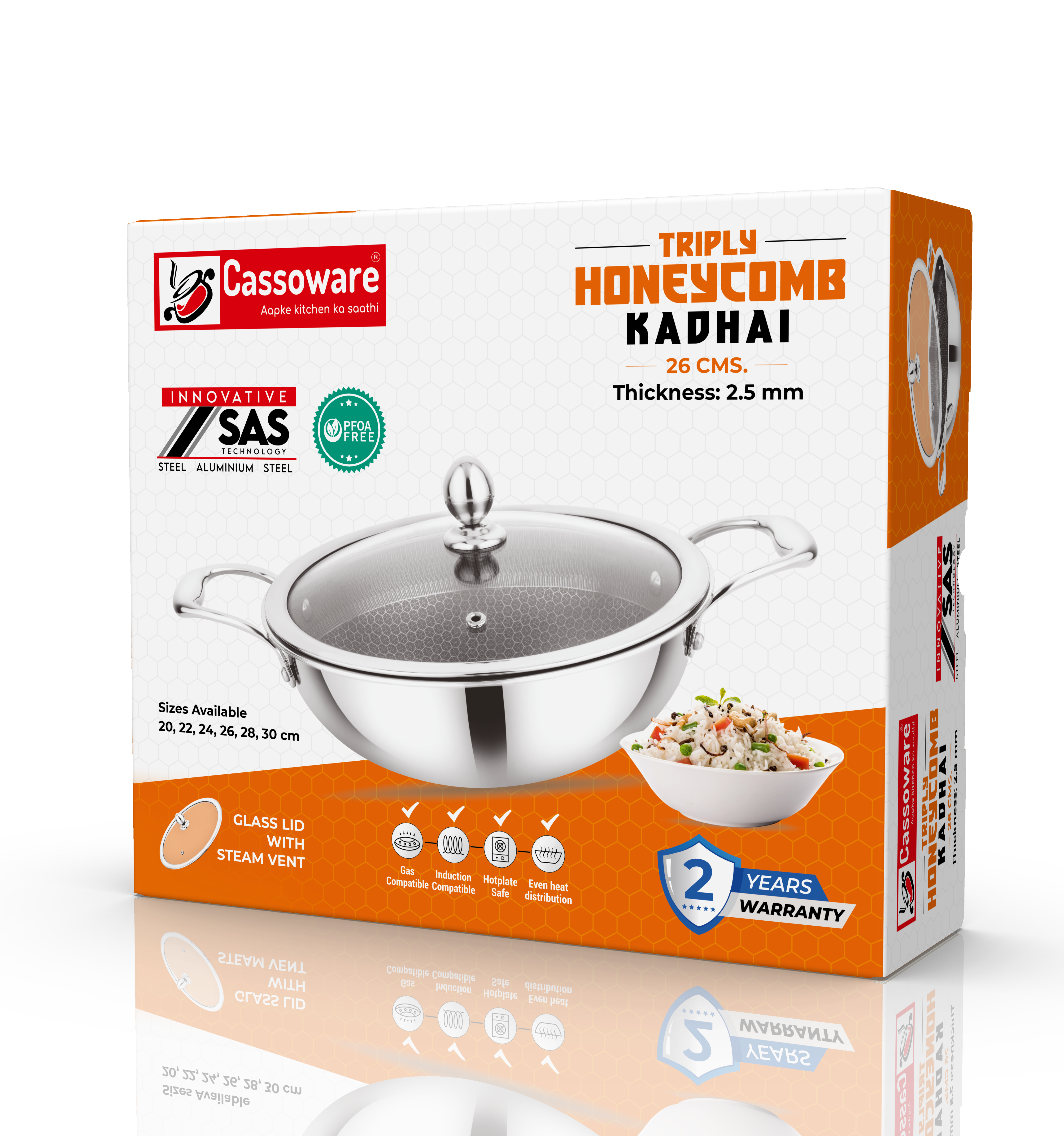 Honeycomb Triply Kadhai- Stainless Steel Cookware