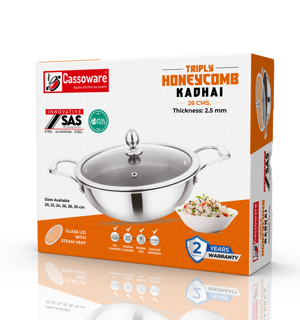 Honeycomb Triply Kadhai- Stainless Steel Cookware