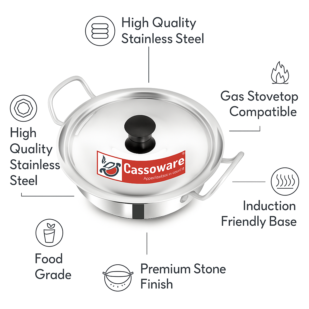 Kadhai with Lid - Encapsulated Base Stainless Steel  Cookware