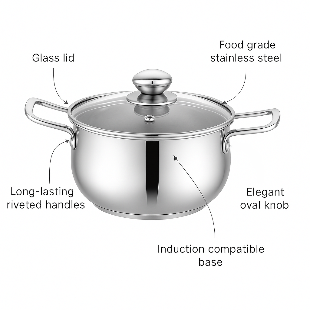 Handi with Glass Lid 3pc - Encapsulated Base Stainless Steel Cookware Set