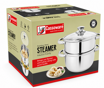 Steamer With Glass Lid - 2-Tier Encapsulated Base Stainless Steel Cookware