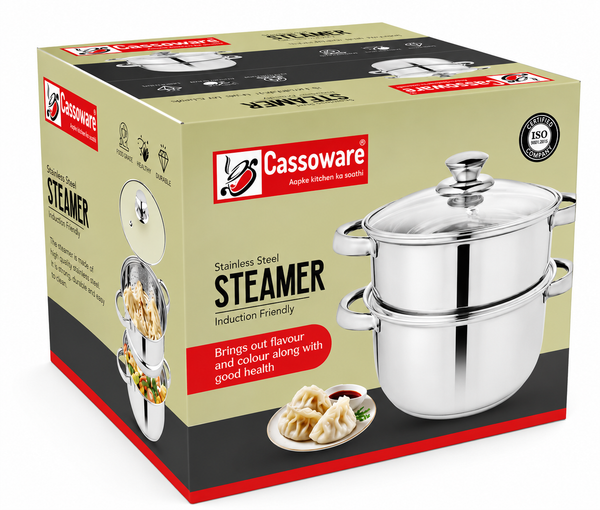 Steamer With Glass Lid - 2-Tier Encapsulated Base Stainless Steel Cookware