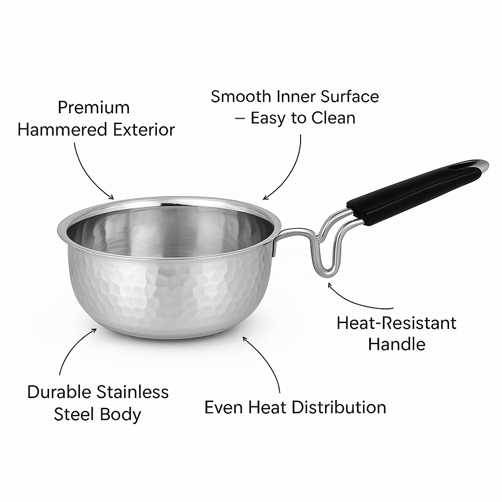Hammered  Tadka Pan – 1.5 mm Thick Stainless Steel Cookware
