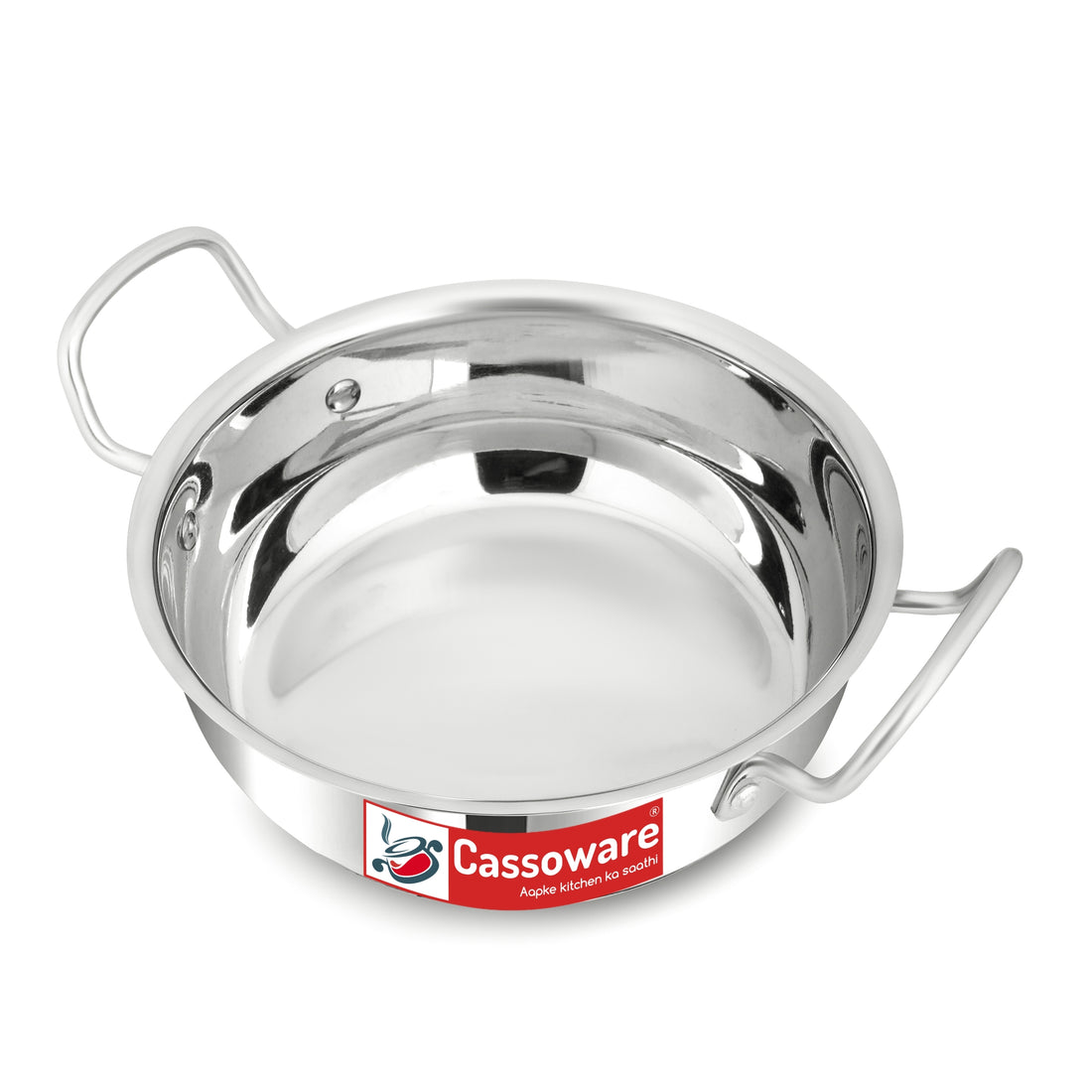 Cassoware Stainless Steel Kadhai with Glass Lid - 2.6 Liter