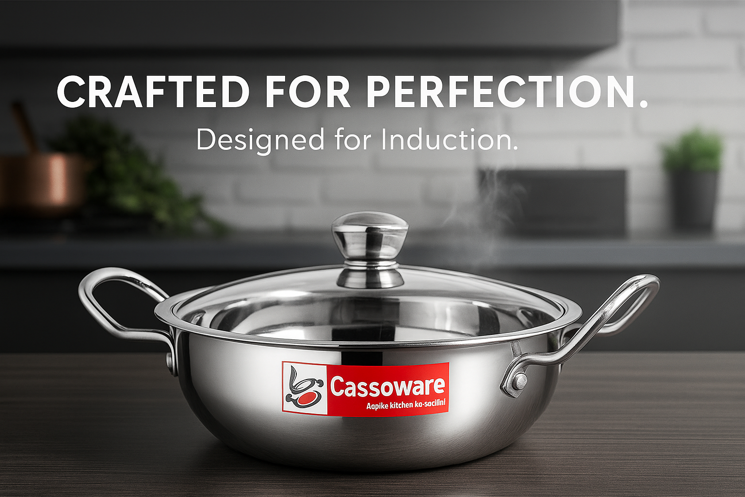 Kadhai with Lid - Encapsulated Base Stainless Steel  Cookware