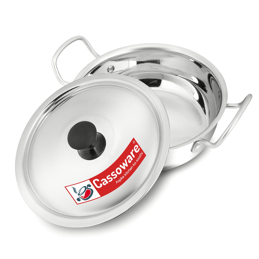 Cassoware Stainless Steel Premium Heavy Gauge Kadhai With Lid for Deep Fry