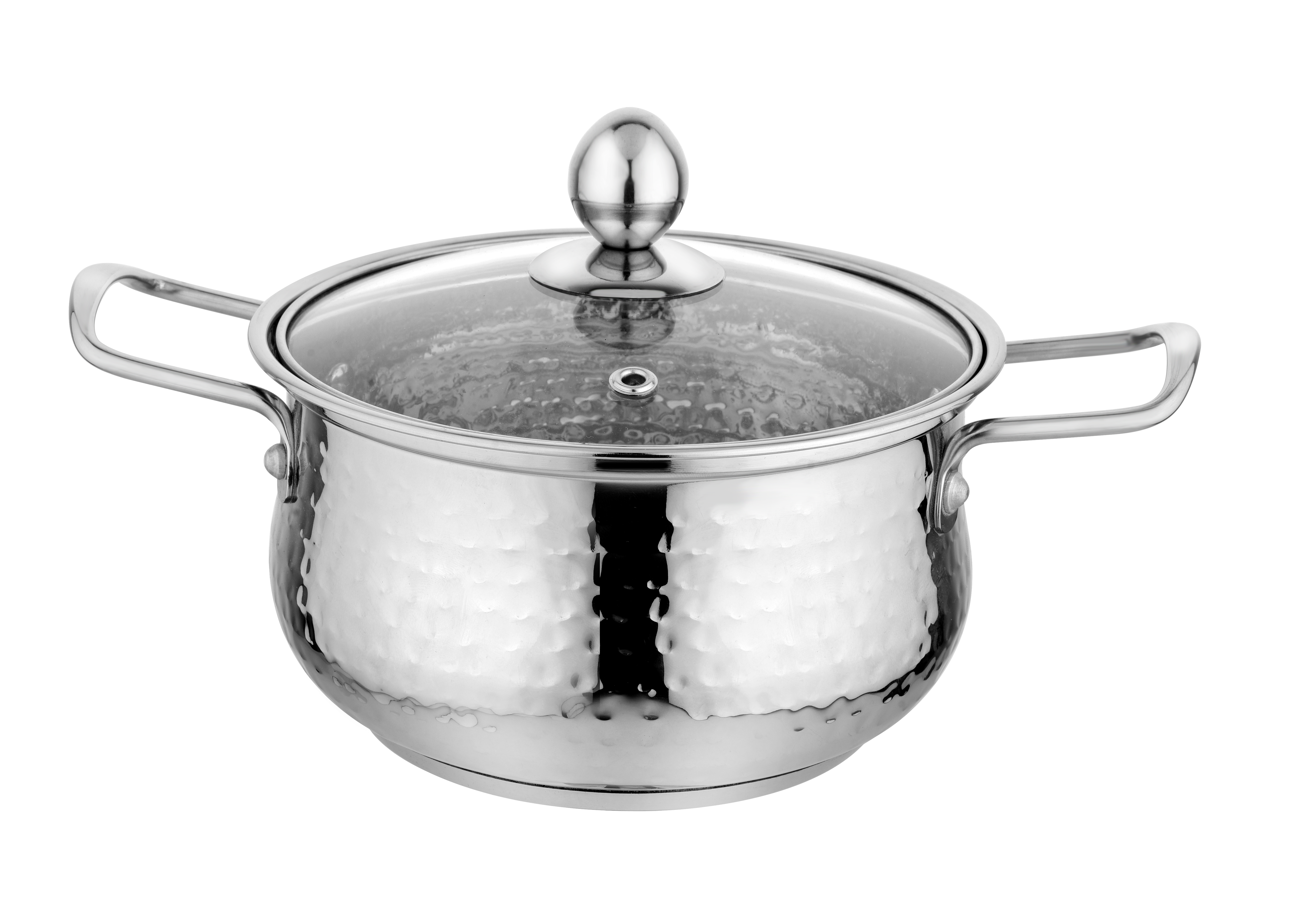 Hammered Handi 3pc with Glass Lid - Encapsulated Bottom Stainless steel Cookware set