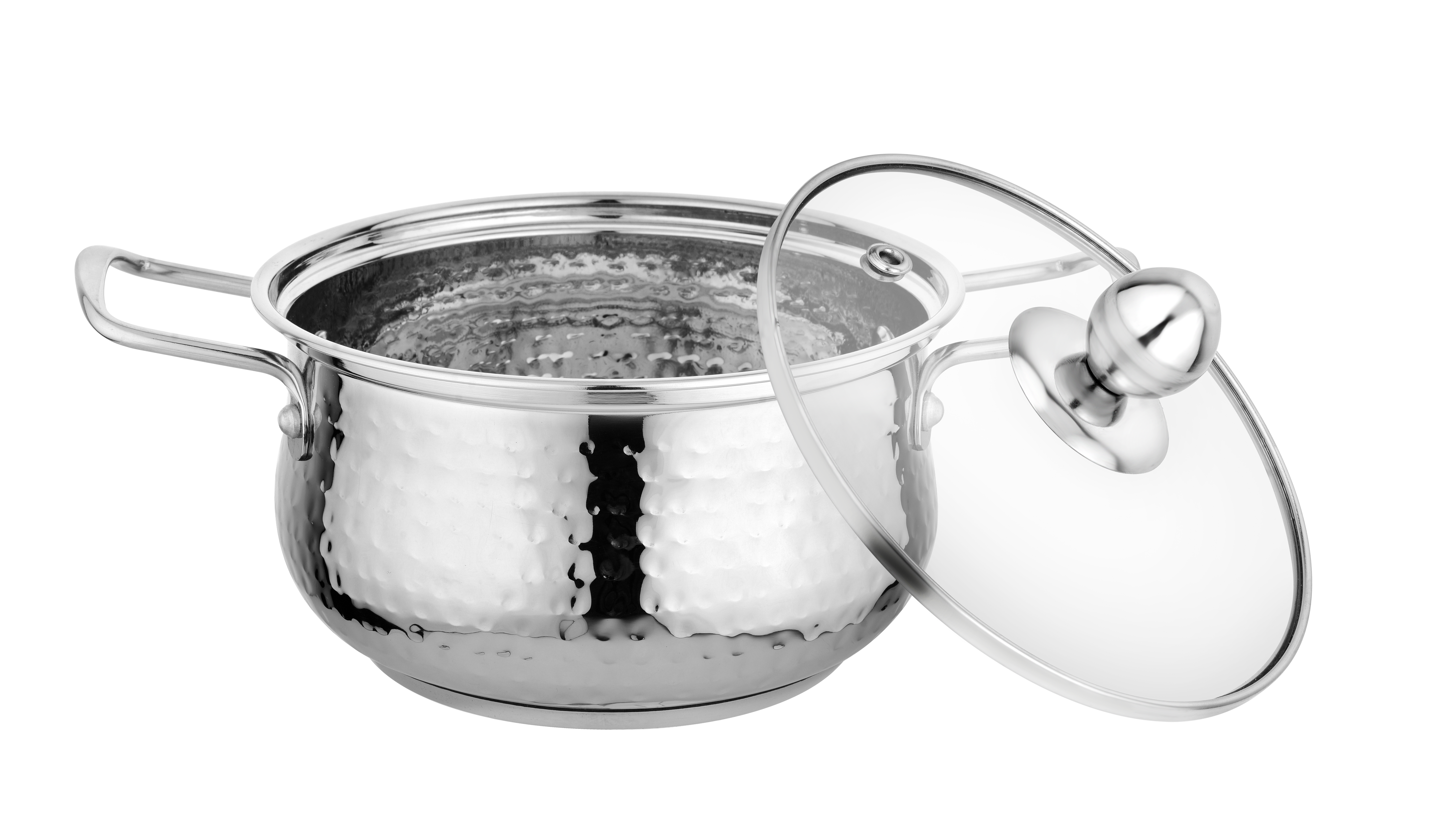 Hammered Handi 3pc with Glass Lid - Encapsulated Bottom Stainless steel Cookware set