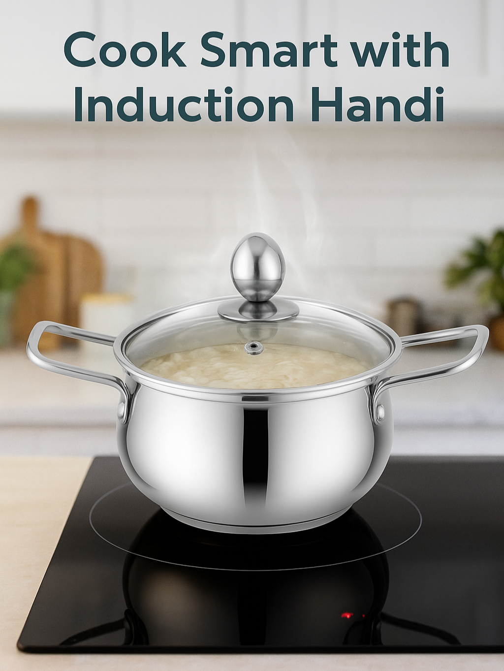 Hammered Handi 3pc with Glass Lid - Encapsulated Bottom Stainless steel Cookware set