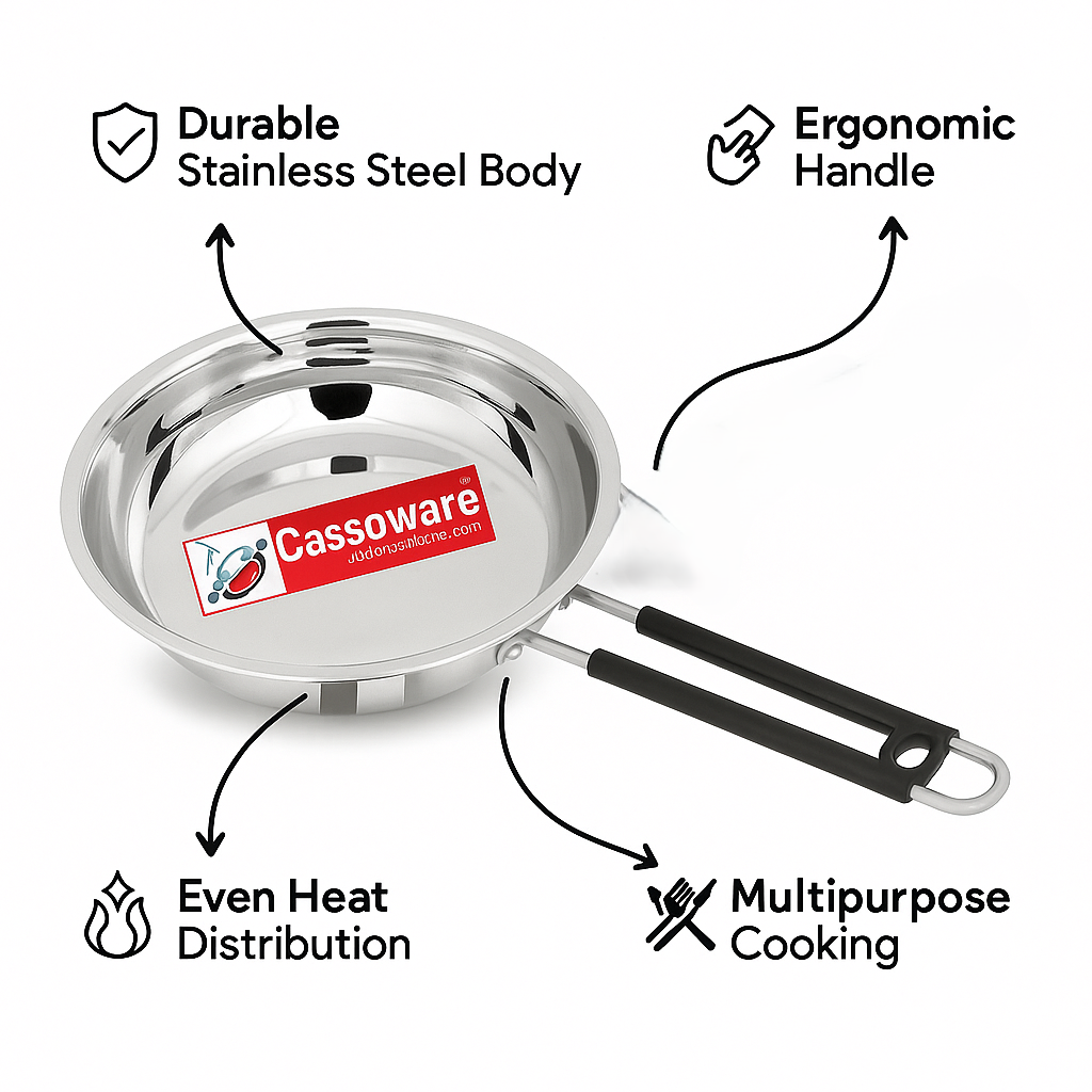Frypan with Lid - Stainless Steel Plain Bottom Cookware