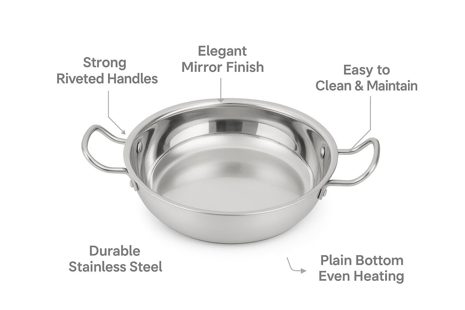 Kadhai With Lid - Stainless Steel Plain Bottom Cookware