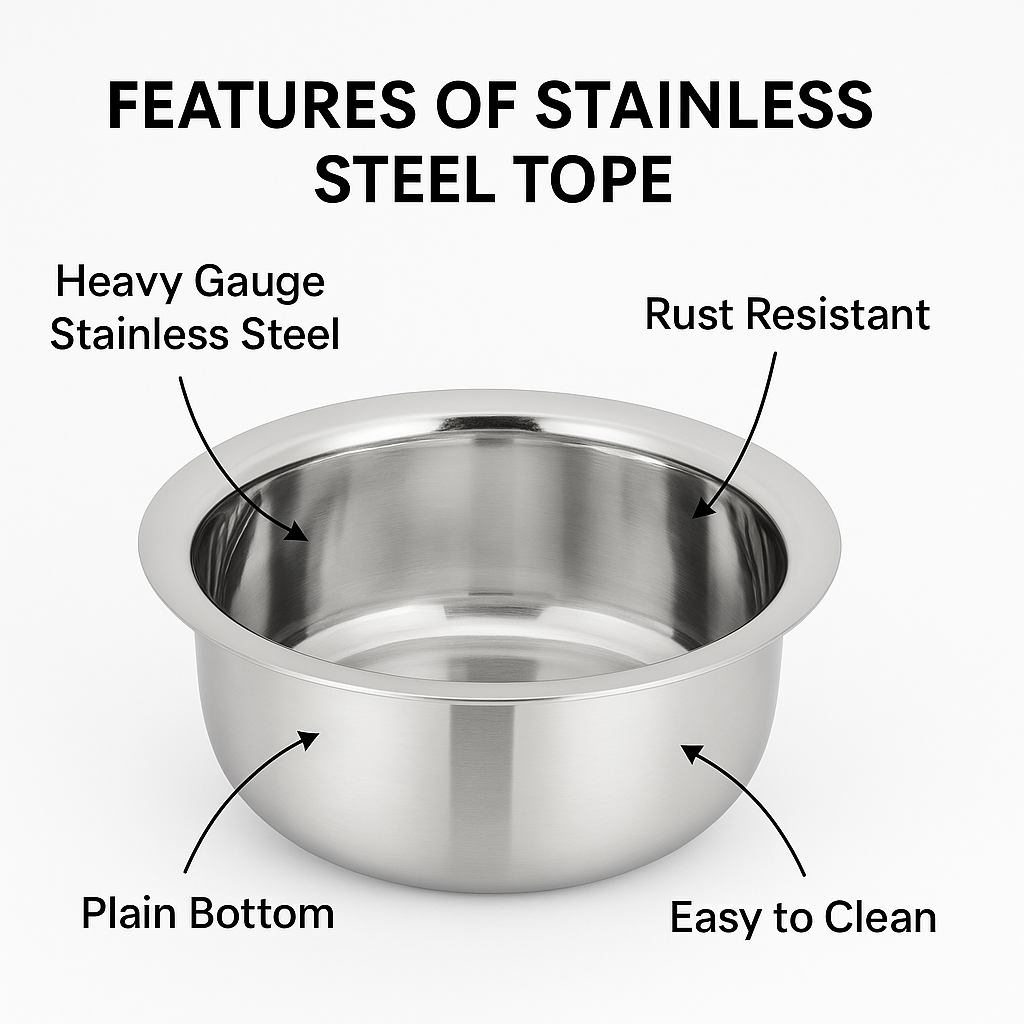 Tope With Lid - Plain Bottom Stainless Steel Cookware