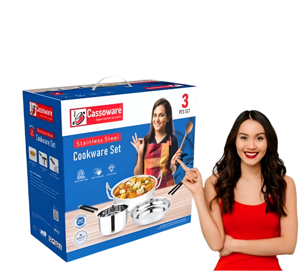 3pc Plain Bottom - Stainless Steel Cookware set