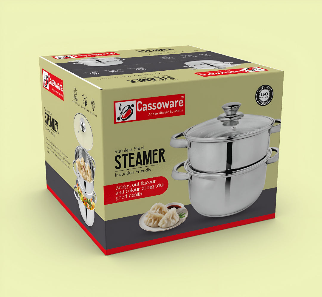 Cassoware Stainless Steel Steamer 2 Tier with Glass Lid 20 cm