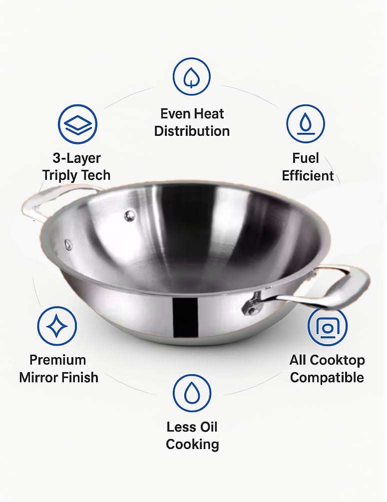 Triply Kadhai - Durable Stainless Steel Cookware