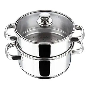 Steamer With Glass Lid - 2-Tier Encapsulated Base Stainless Steel Cookware
