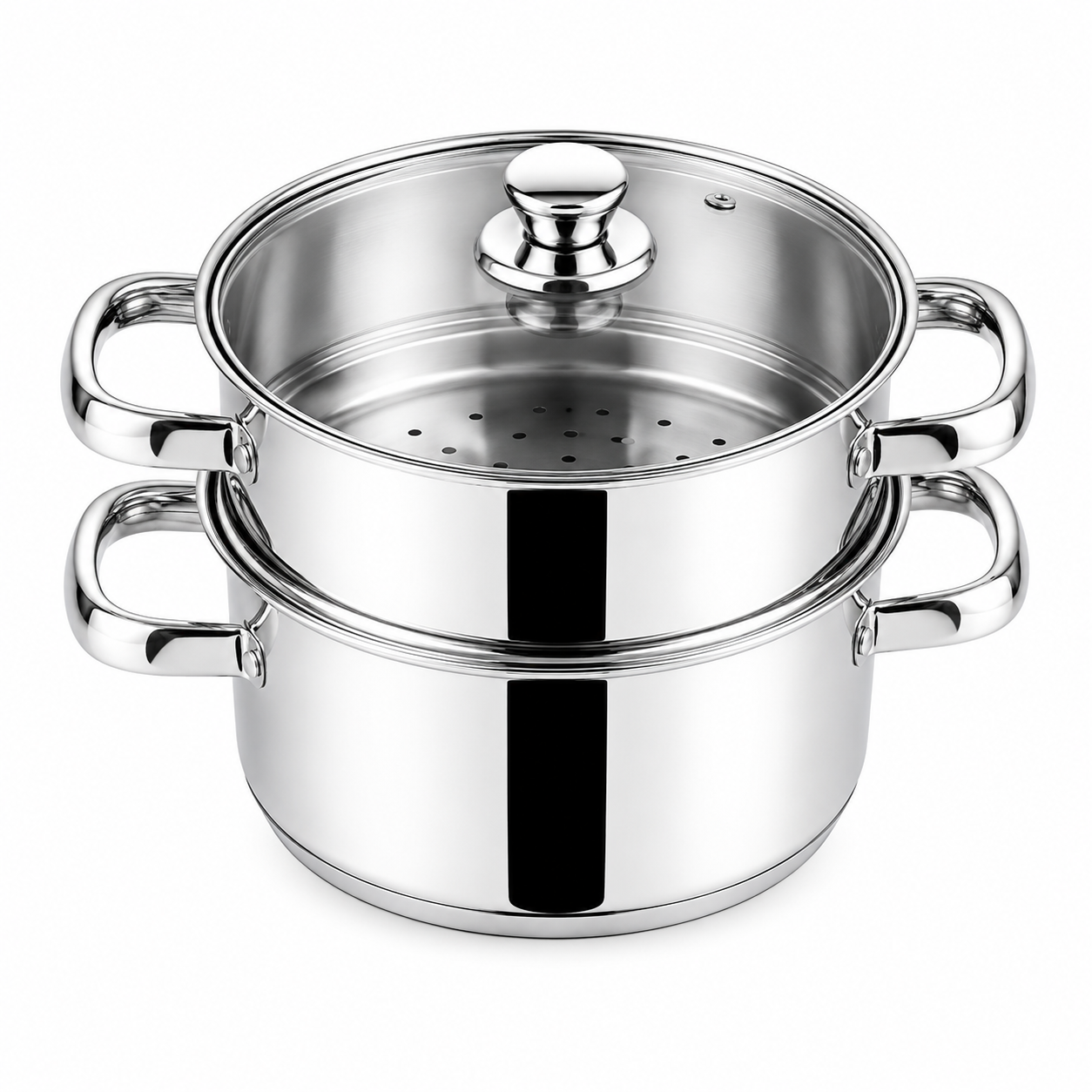 Steamer With Glass Lid - 2-Tier Encapsulated Base Stainless Steel Cookware